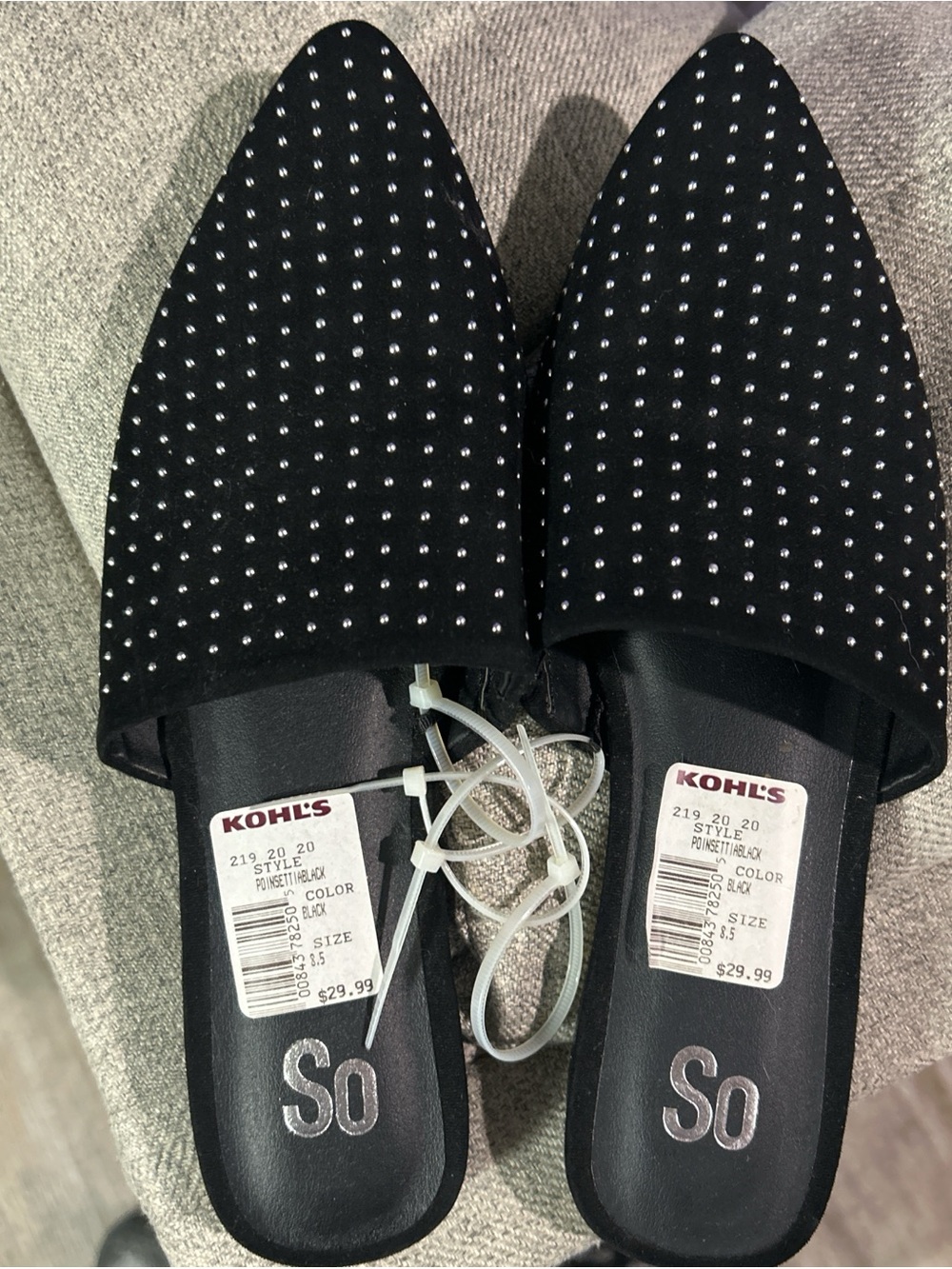 Kohl's Black Studded Pointed Toe Mules